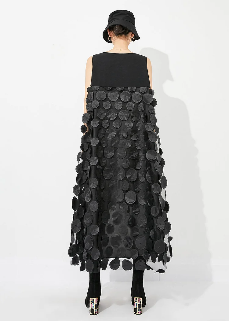 Fine Black V Neck Patchwork Low High Design Tulle Long Dresses Sleeveless