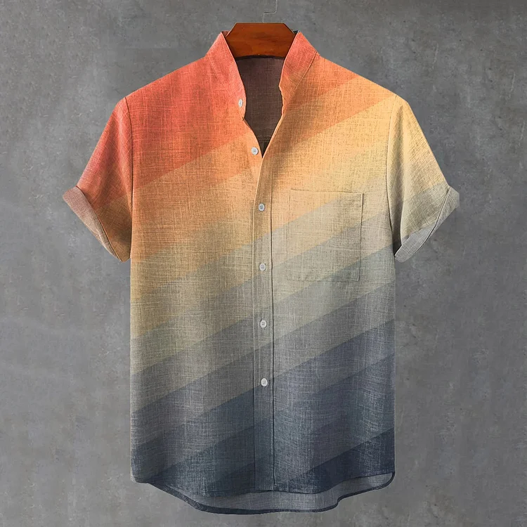Men's Gradient Geometry Art Print Casual Linen Blend Shirt