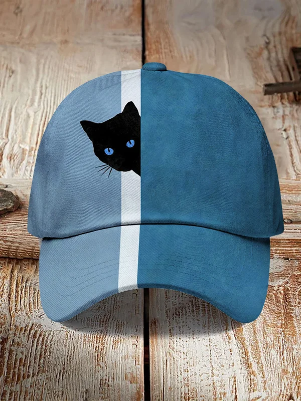 Men's Fun Hide And Seek Black Cat Print Hats