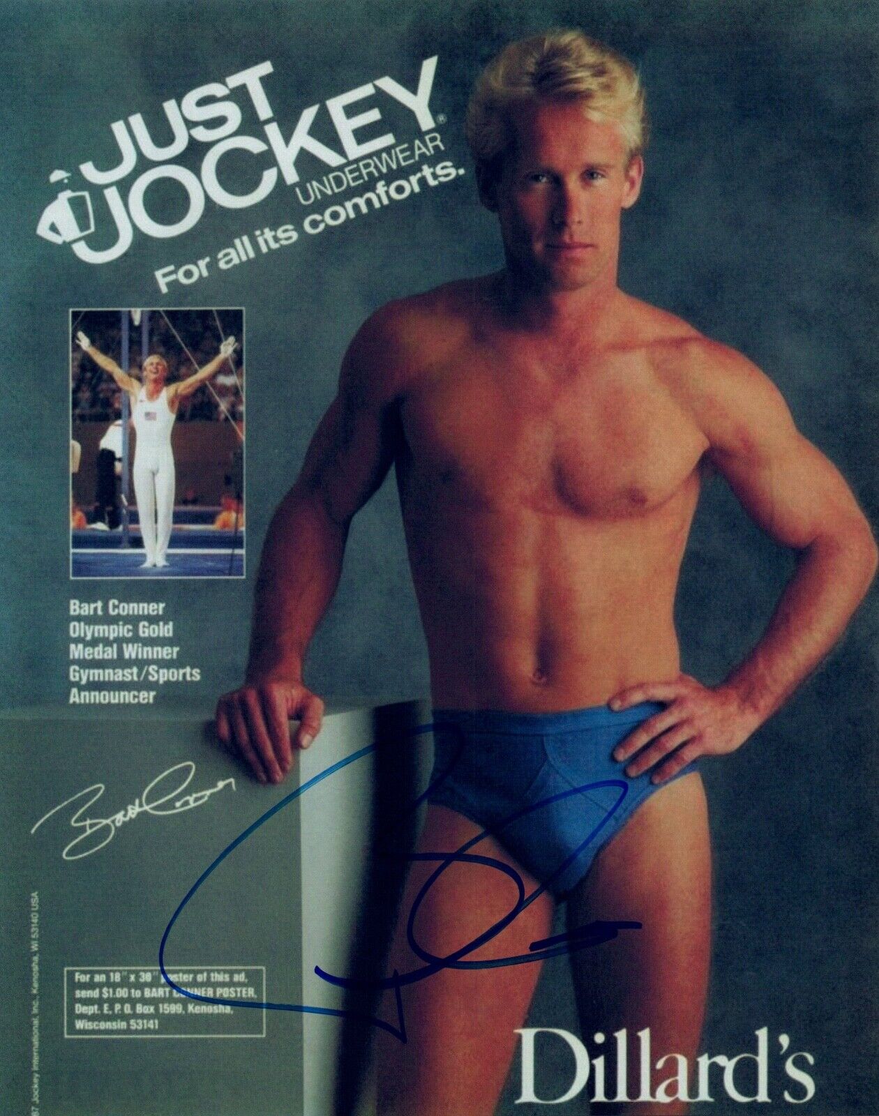 Bart Conner Signed Autographed 8x10 Photo Poster painting Jockey Model Shirtless Pose COA