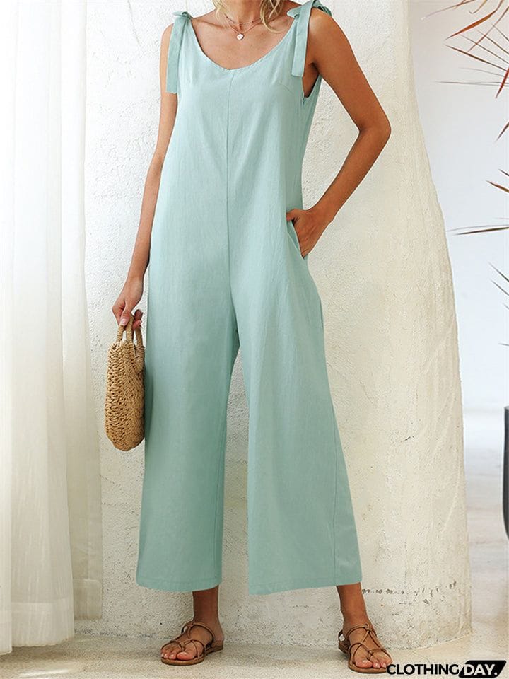 Women's Stylish Solid Color Sleeveless Loose Jumpsuit With Pocket