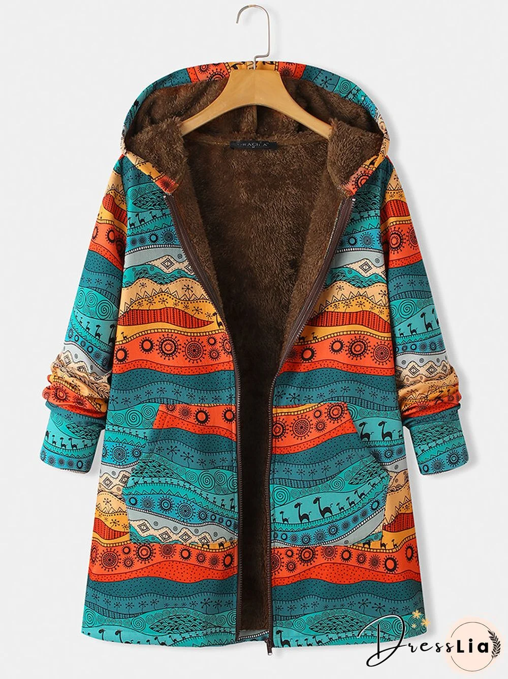 Ethnic Printed Long Sleeve Hooded Thicken Coat For Women