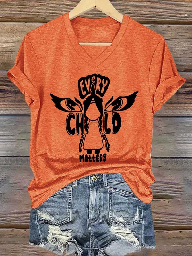 V-neck Retro Every Child Matters Print T-Shirt