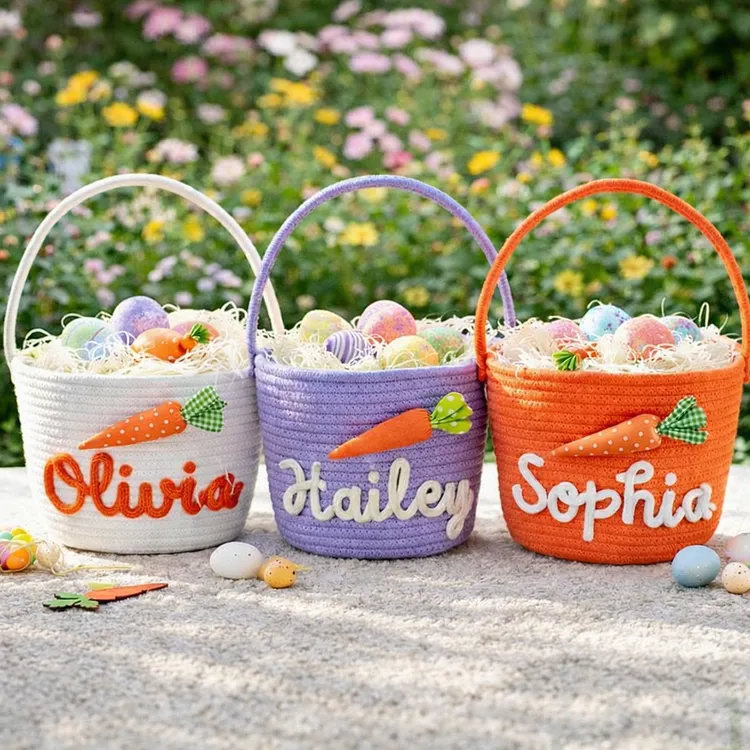 Personalized Easter Basket with Name, Custom Carrot Bunny Basket for Kids, Baby Easter Gift & Spring Decor