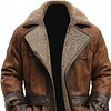 Men's Vintage Brown Suede Shearling Coat With Leather Trim by Inlyline