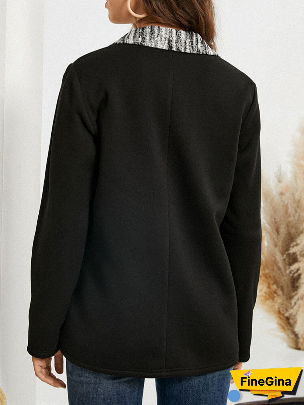 Vintage Print Pocket Button Lapel Long Sleeve Jacket