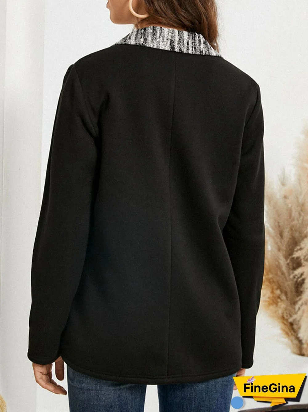 Vintage Print Pocket Button Lapel Long Sleeve Jacket