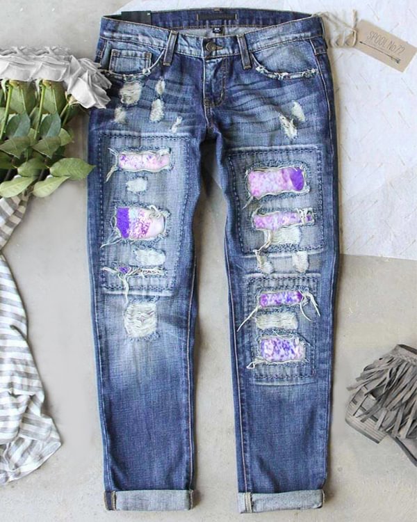 Tie Dye Ripped Bleached Jeans