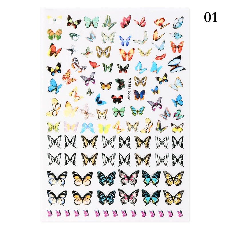 1 Sheet Nail Art 3D Nail Sticker Butterfly Colorful Nail Decals Fairy Tales Nail Transfer Decals Nail Decorations DIY Design