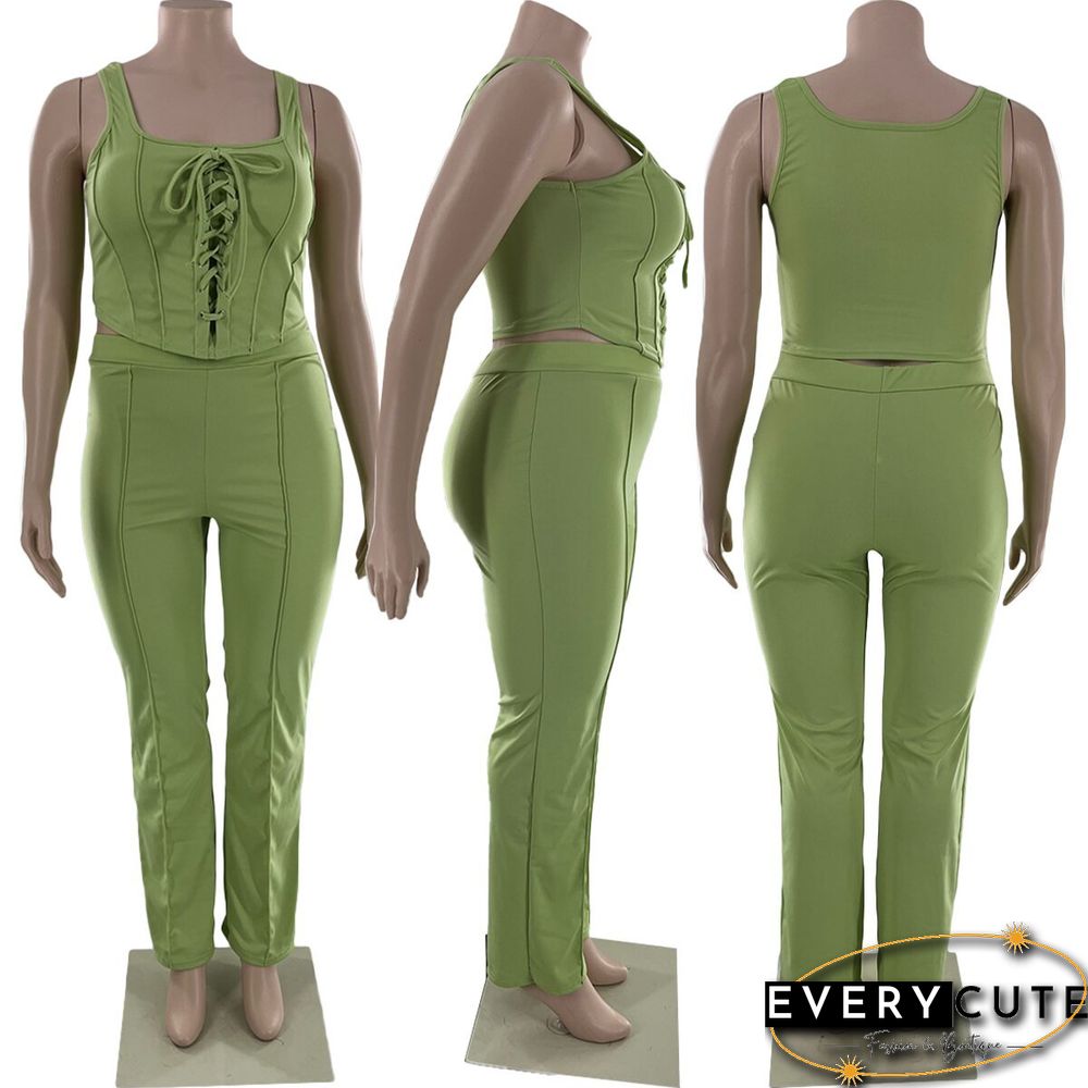 Corset Tank Top Full Pants Plus Size Two Piece Set