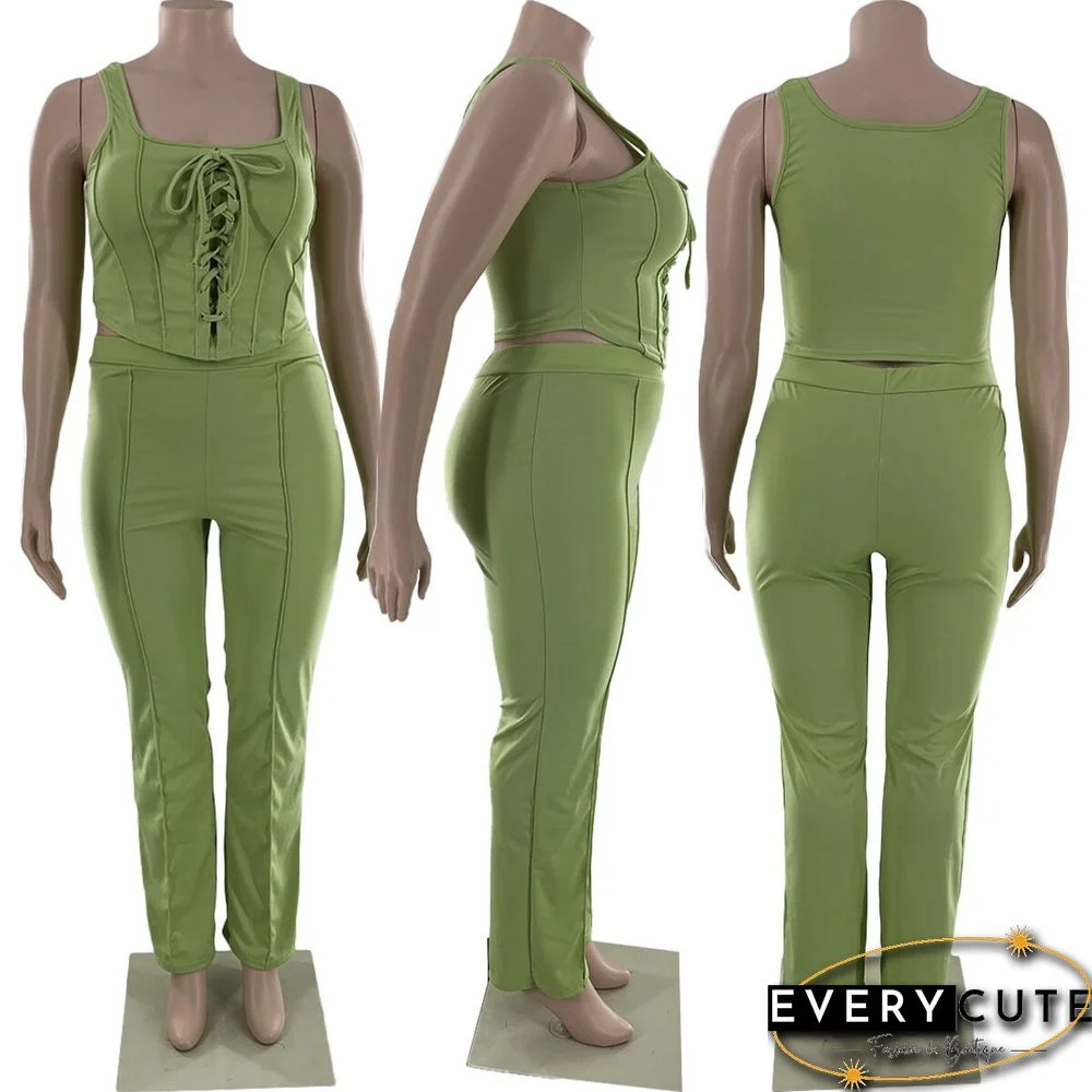 Corset Tank Top Full Pants Plus Size Two Piece Set