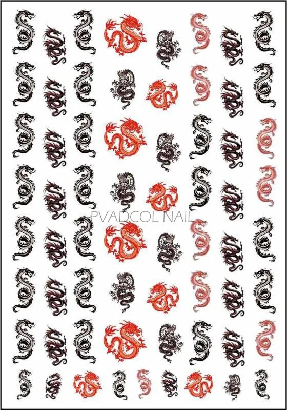 Nail Art Dragon Decals Stickers Red Black Dragons Design Self Adhesive 3D Nail Sticker Acrylic Manicure Tips Decorations-Nail Inspo