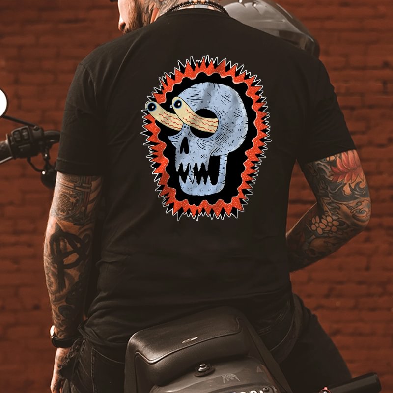 Electric shock skull printed designer black men's T-shirt - Krazyskull