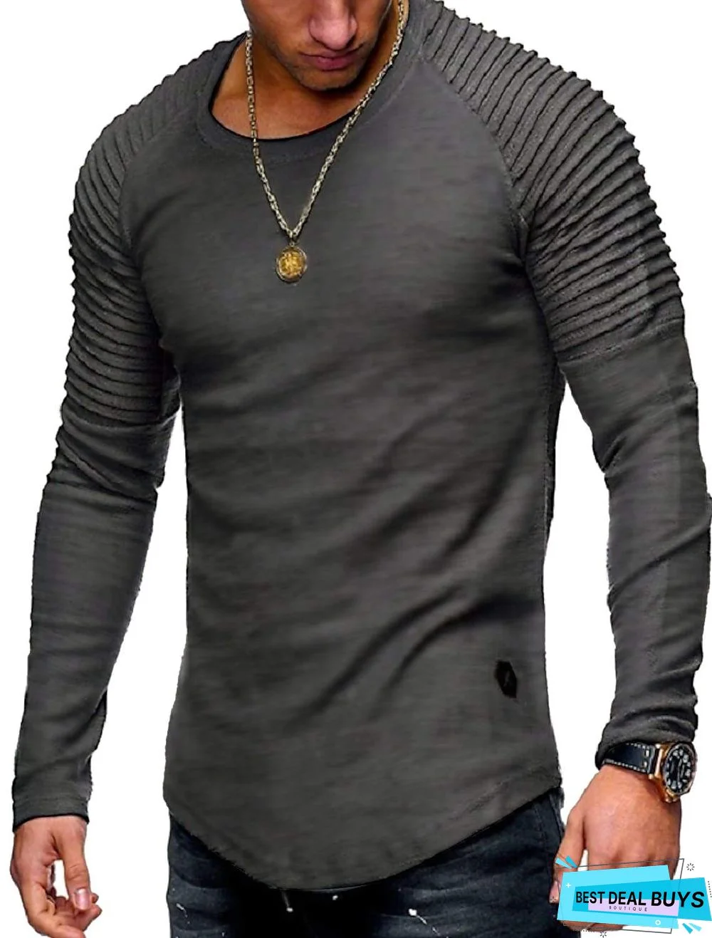 Men's T-Shirt Non-Printing Solid Colored Plus Size Long Sleeve Daily Tops Cotton Round Neck Army Green Gray Khaki