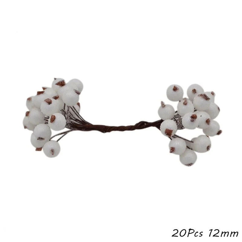 White Theme Artificial Flower Cherry Stamen Berries Bundle DIY Christmas Decoration Wedding Cake Gift Box Wreaths Xmas Decor
