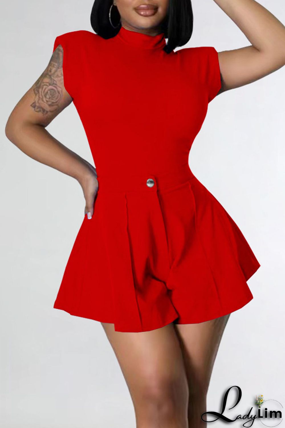 Pink Casual Solid Split Joint Fold O Neck Sleeveless Two Pieces