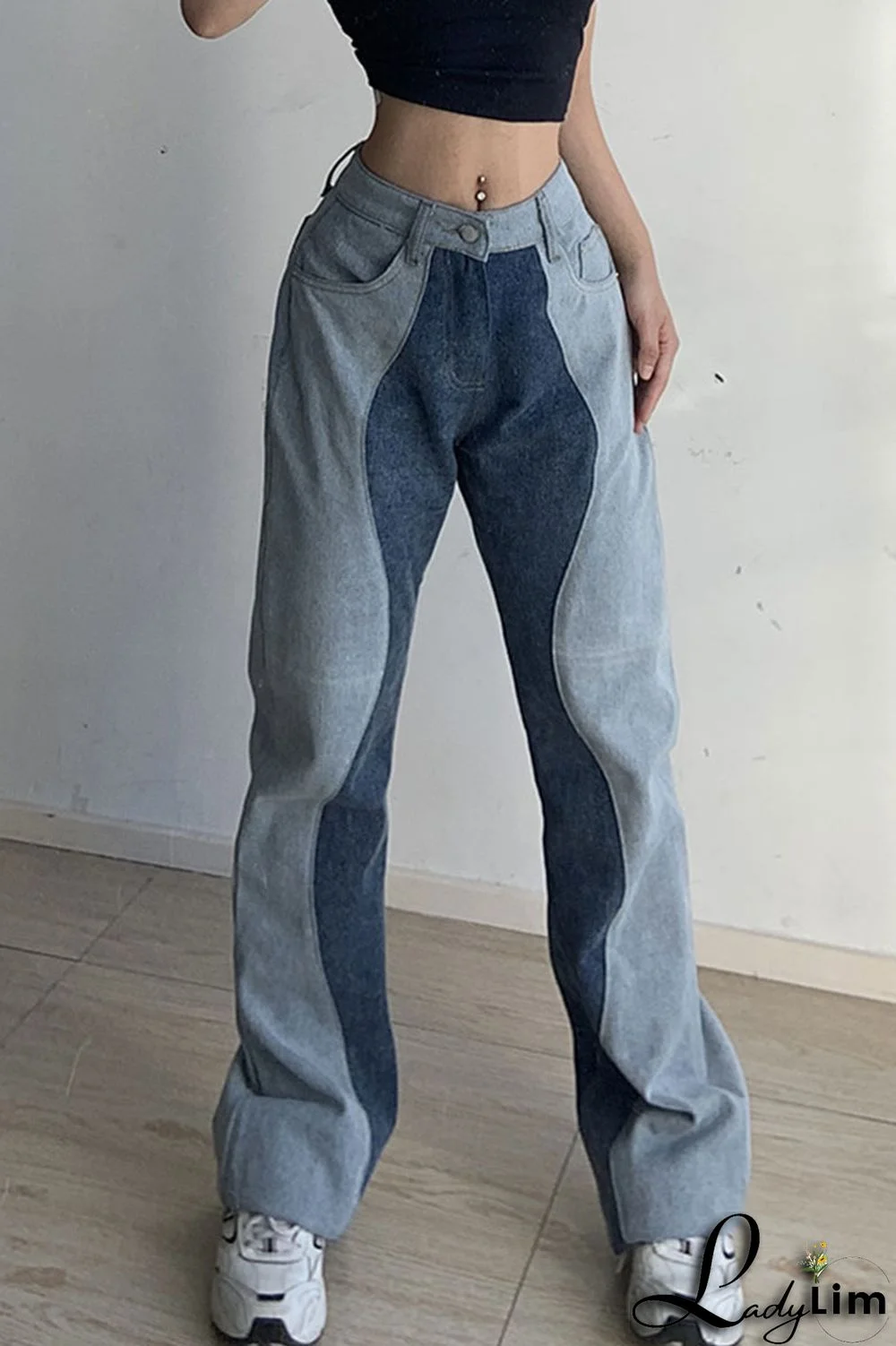 Blue Casual Street Solid Split Joint High Waist Denim Jeans