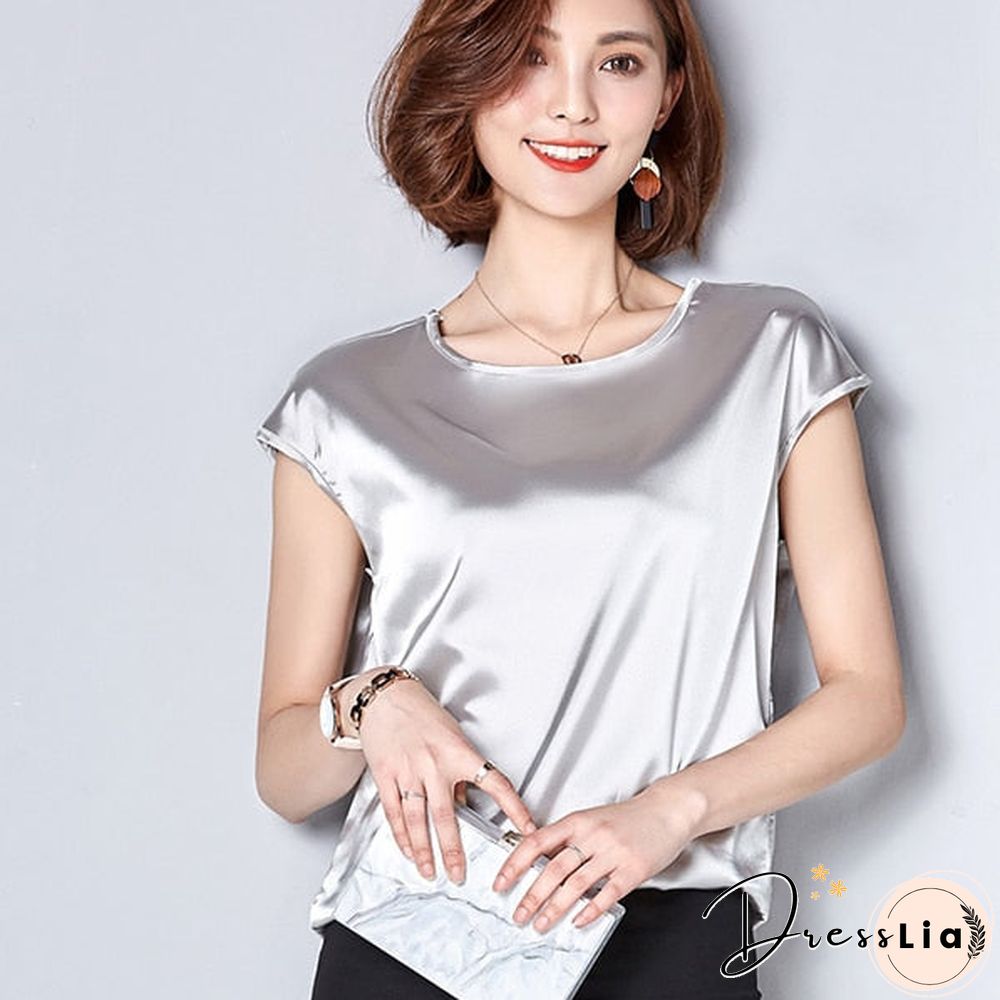 Women Tops Fashion Elegant O-Neck Short Sleeve Solid Shirt Women Blouses
