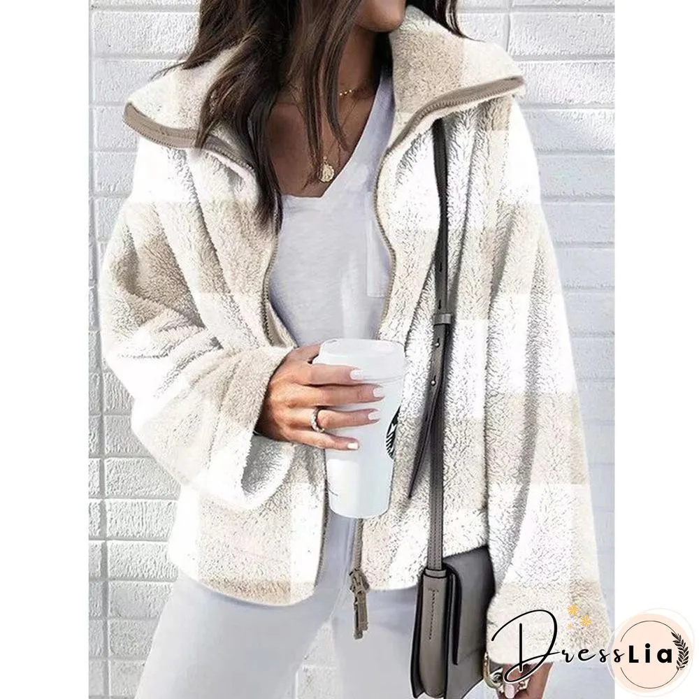 Autumn And Winter Long Coat Women New Casual Double-sided Plush Plaid Coat Jacket Women