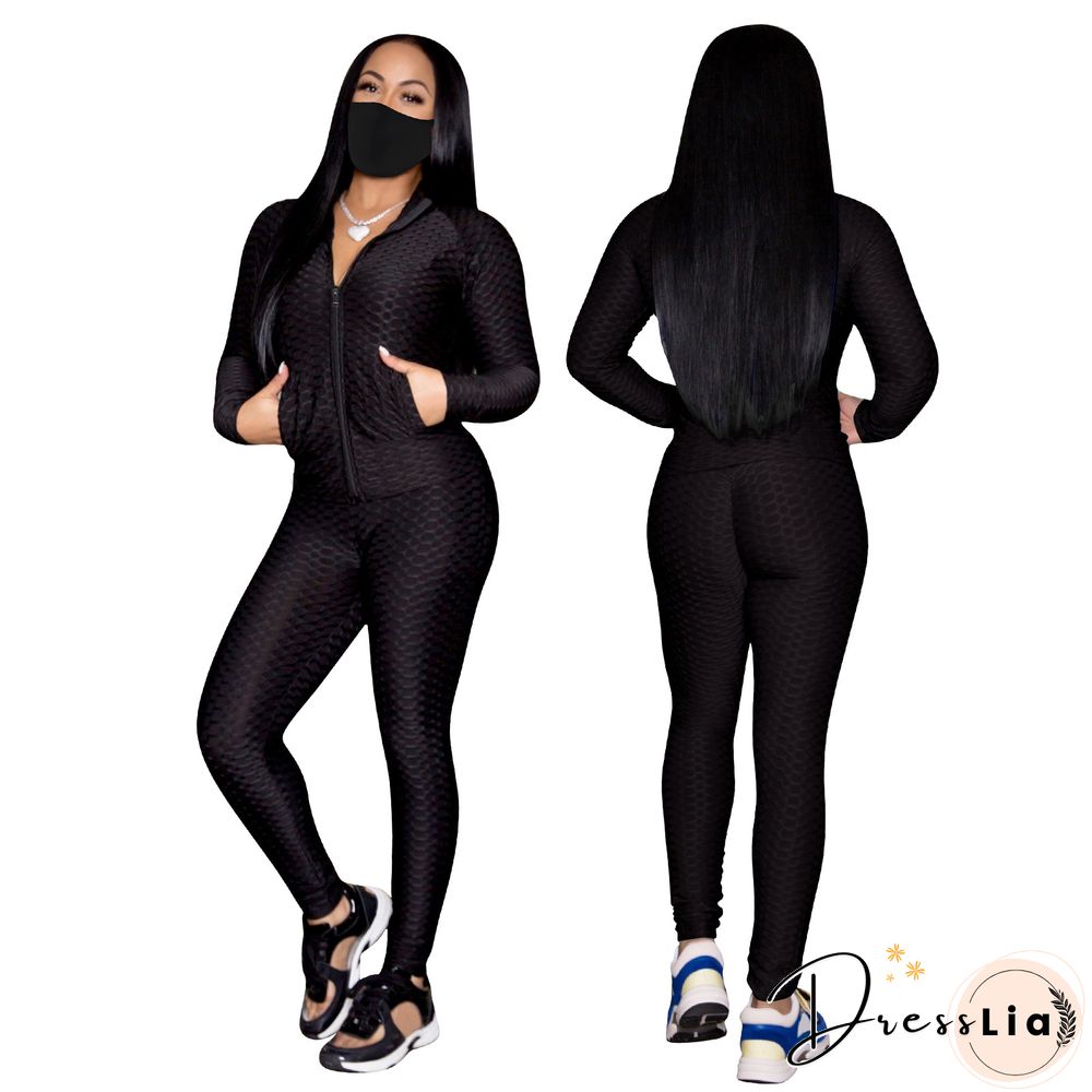 Zip Stand Collar Sportswear Jacket And Pants Set