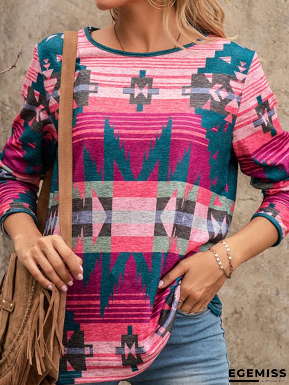 Casual Vintage Print Long Sleeve T-Shirt | EGEMISS