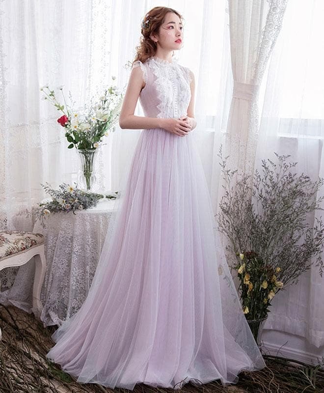 Cute Tulle Lace Long Prom Dress
