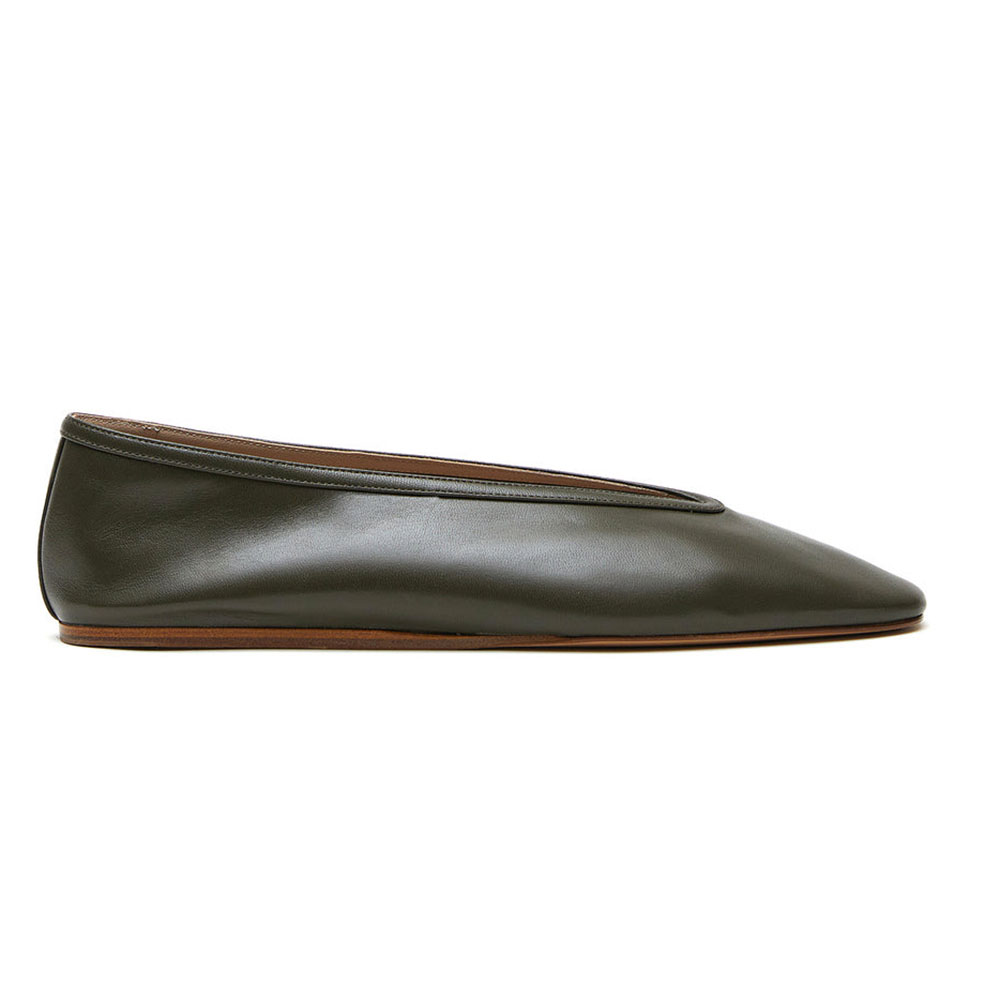 TAAFO Black Wine Camel Burgundy V Cut Square Toe Business Leather Ballet Flats Office Shoes For Women Calfskin