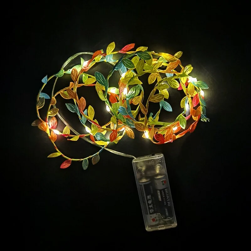2M 20LED Green Leaf Garland Fairy LED String Lights Artificial Leaf Vine for Christmas Home Wedding Birthday Party Decorations