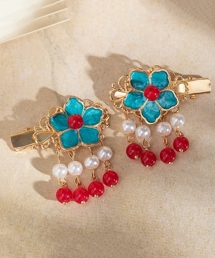 Vintage Multicolor Alloy Pearl Colored Glaze Tassel Girls Hairpin