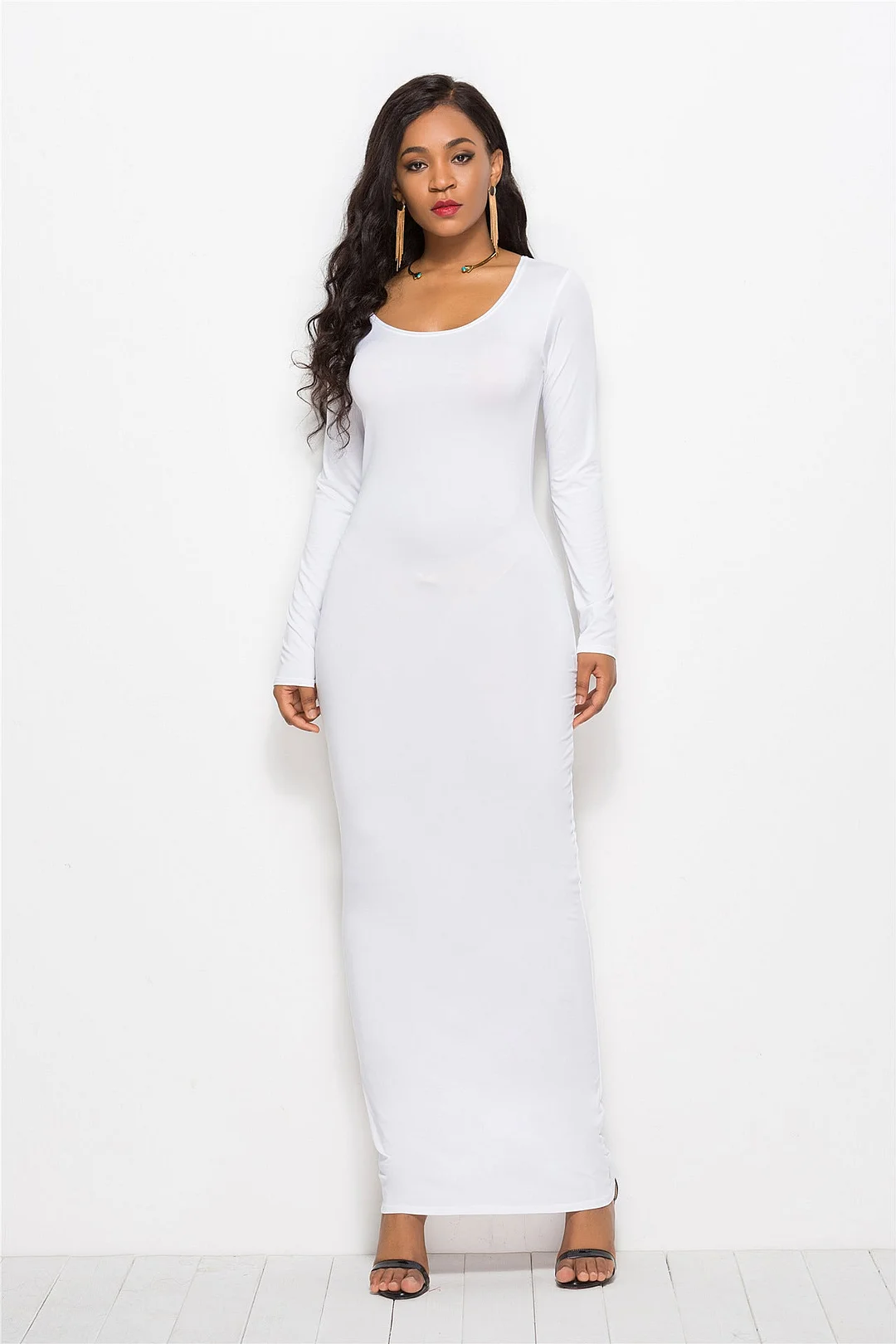 Brownm Sexy Long Polyester Spandex Dress Fashion Sleeve Vest