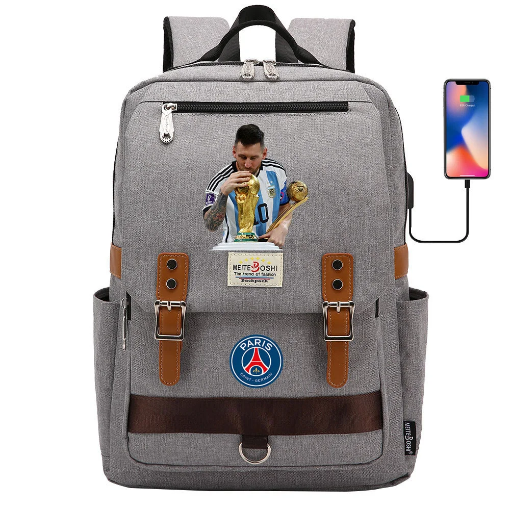 Buzzdaisy Get Ready for School with Lionel Messi-themed Square Backpack featuring USB Charging and Laptop Compartment!