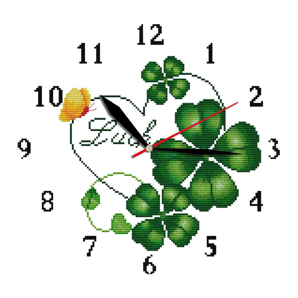 

Four-Leaf Clover Clock - 14CT Stamped Cross Stitch - 33*32cm, 501 Original