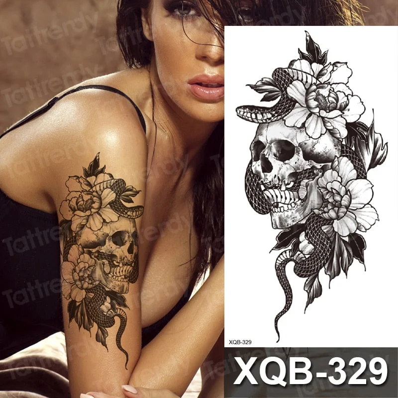 temporary tattoo flower snake dragon anime sexy body art stickers black lion skull tattoo sleeve for women men boys sexy decal