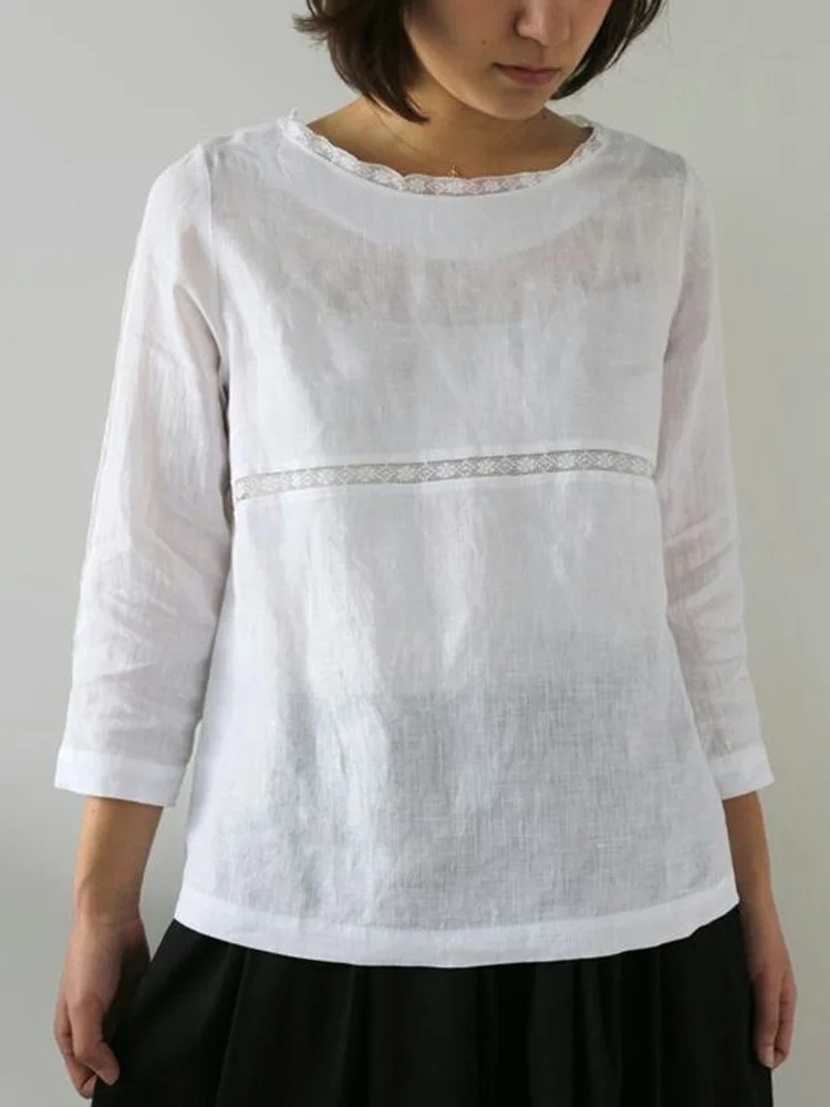 Elegant Lace Patchwork Linen Blend Cozy Tunic