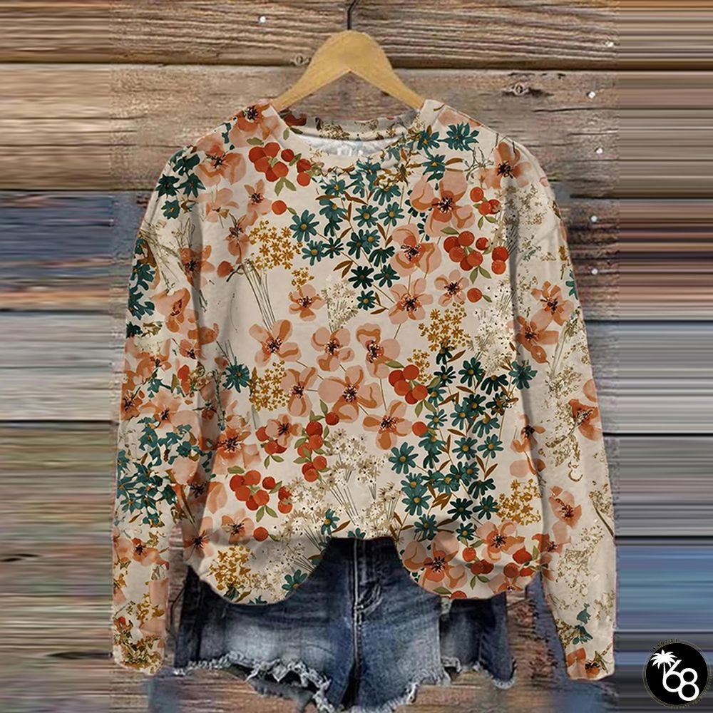 Women's Retro Floral Print Long Sleeve Sweatshirt | 168DEAL