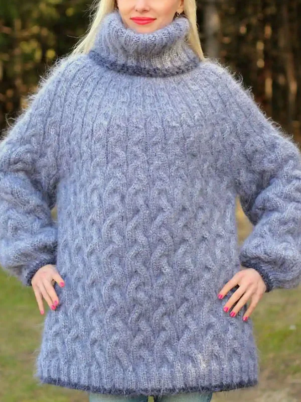 Hand-knitted warm women's turtleneck sweater