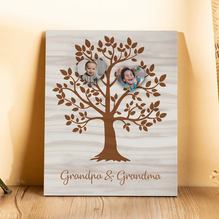 Personalized Photo Family Tree Wood Signs Engrave 2 Photos Frame