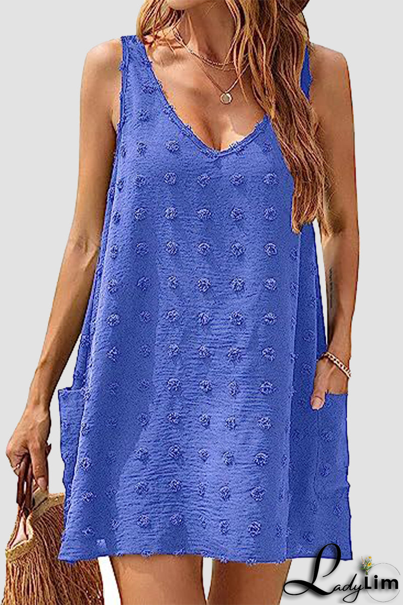 Casual Vacation Solid Jacquard Pocket Fur Ball V Neck Beach Dresses