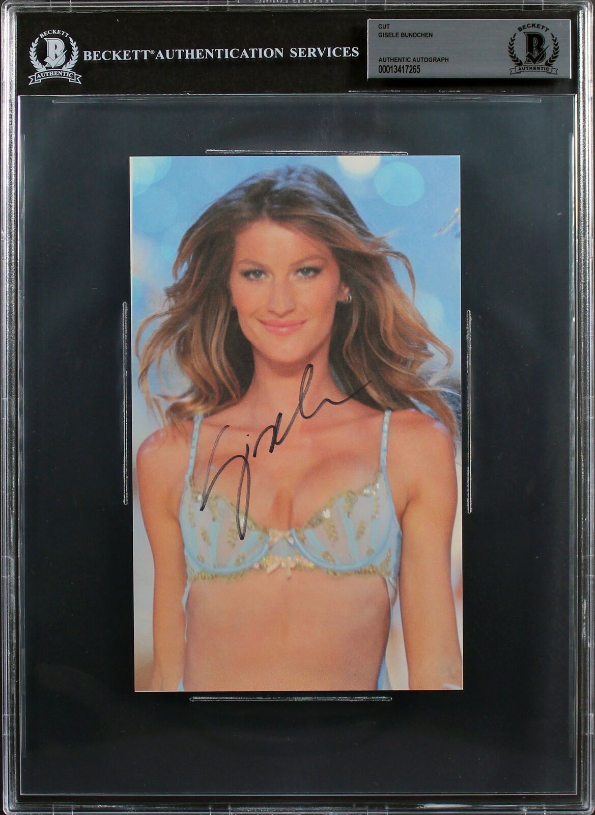 Gisele Bundchen Authentic Signed 4.5x8.5 Cut Signature Autographed BAS Slabbed