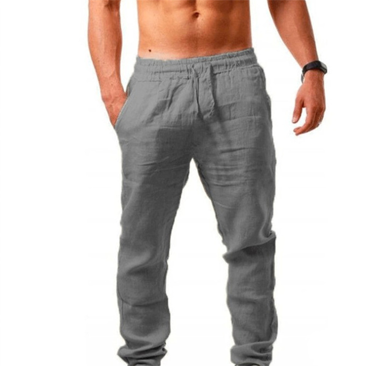 Bonusbuk Summer Men Sport Gym Pants Soild Cotton Linen Pants Breathable Casual Training Trousers Joggers Hip Pop Sweatpants Streetwear