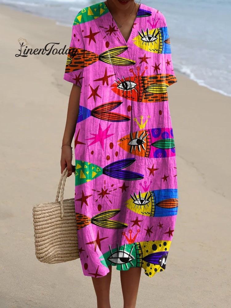 Women’s Fish Art Print Casual Dress Multicolor / S