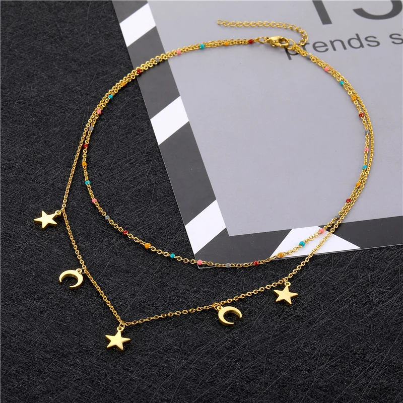 Stylish And Simple Star And Moon Necklace