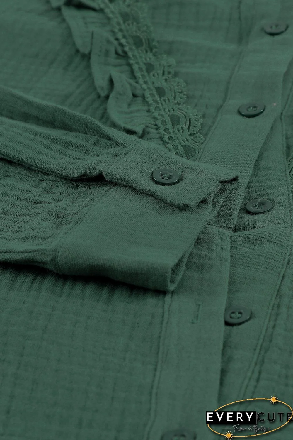 Green Ruffles Crinkled Long Sleeve Shirt