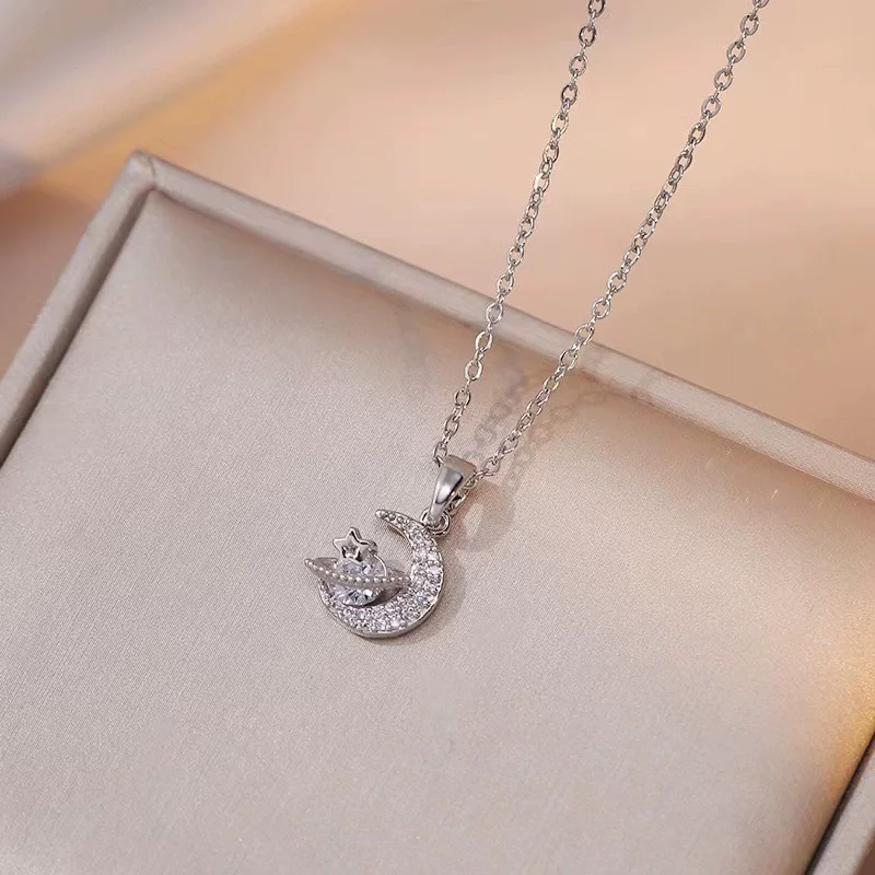 Moon Planet Zirconia Necklace