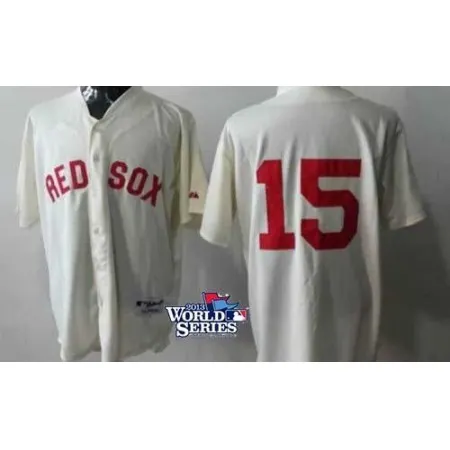 Red Sox #15 Dustin Pedroia Cream Cool Base 2013 World Series Patch Stitched MLB Jersey