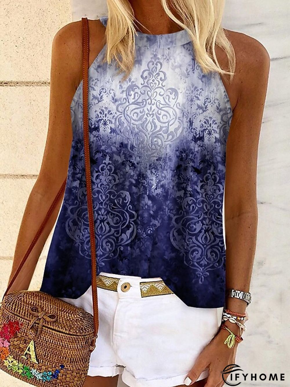 Ethnic Halter Jersey Loose Tank & Cami | IFYHOME