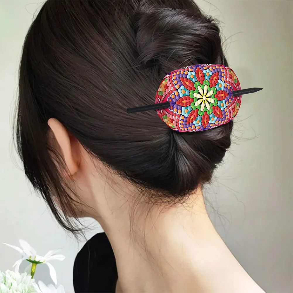 5Pcs PU Mandala Pattern 5D DIY Diamond Hair Sticks Crafts Gifts for Women Girls
