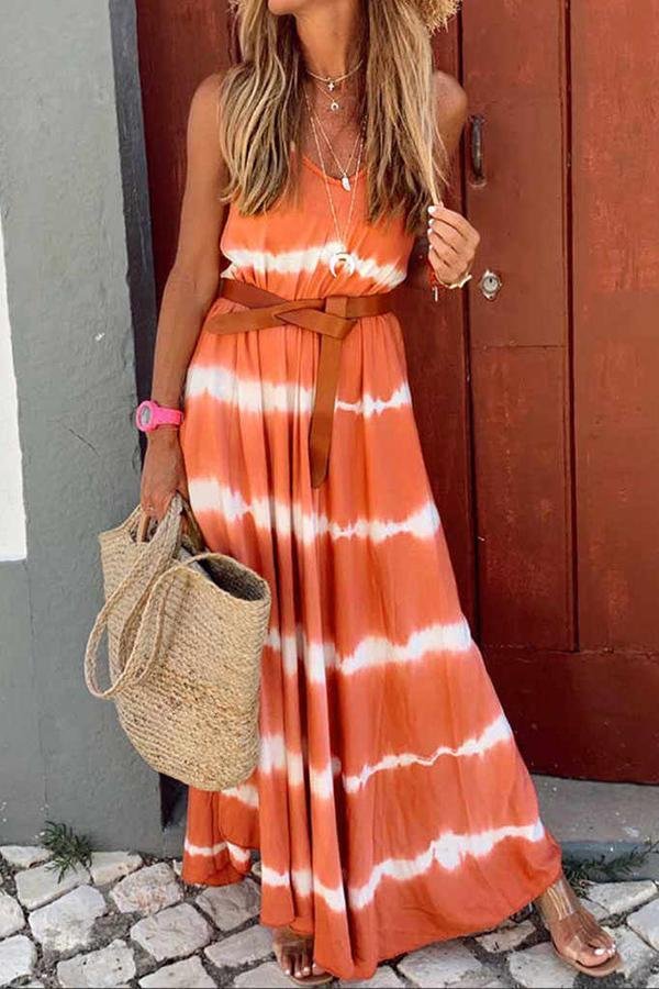 Womens Pretty Colorful Wave Print Sling Dress-Allyzone-Allyzone