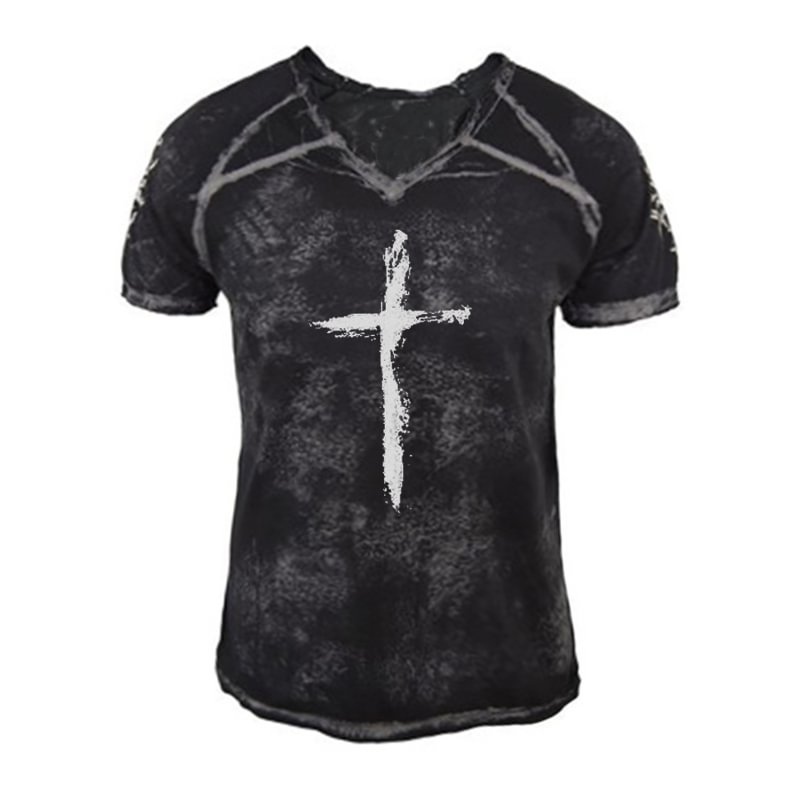 Mens Retro Christian Cross Short Sleeve T-Shirt-Compassnice®