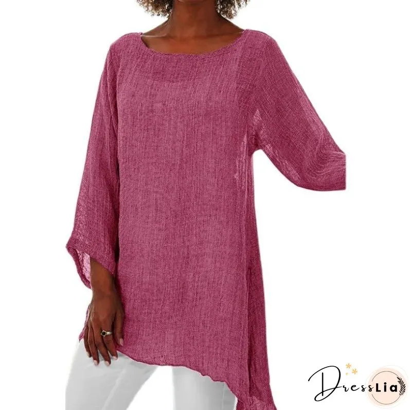 Women's Solid Color Versatile Casual Irregular Long Blouses